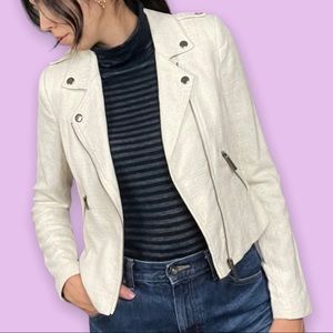 BCBG Paris Tweed Moto Jacket Cream Size 2